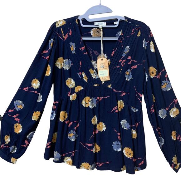 Fat Face ADELE Twilight Blooms Blouse Steel Blue Sz 2 NWT - Picture 2 of 13